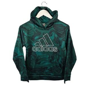 Adidas Youth Boys Green Black Swirl Pullover Hoodie Fleece Lined Size M 10/12